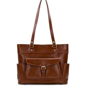 PATRICIA NASH HERITAGE BOLSENA LEATHER TOTE BAG CHESTNUT BROWN IN EUC